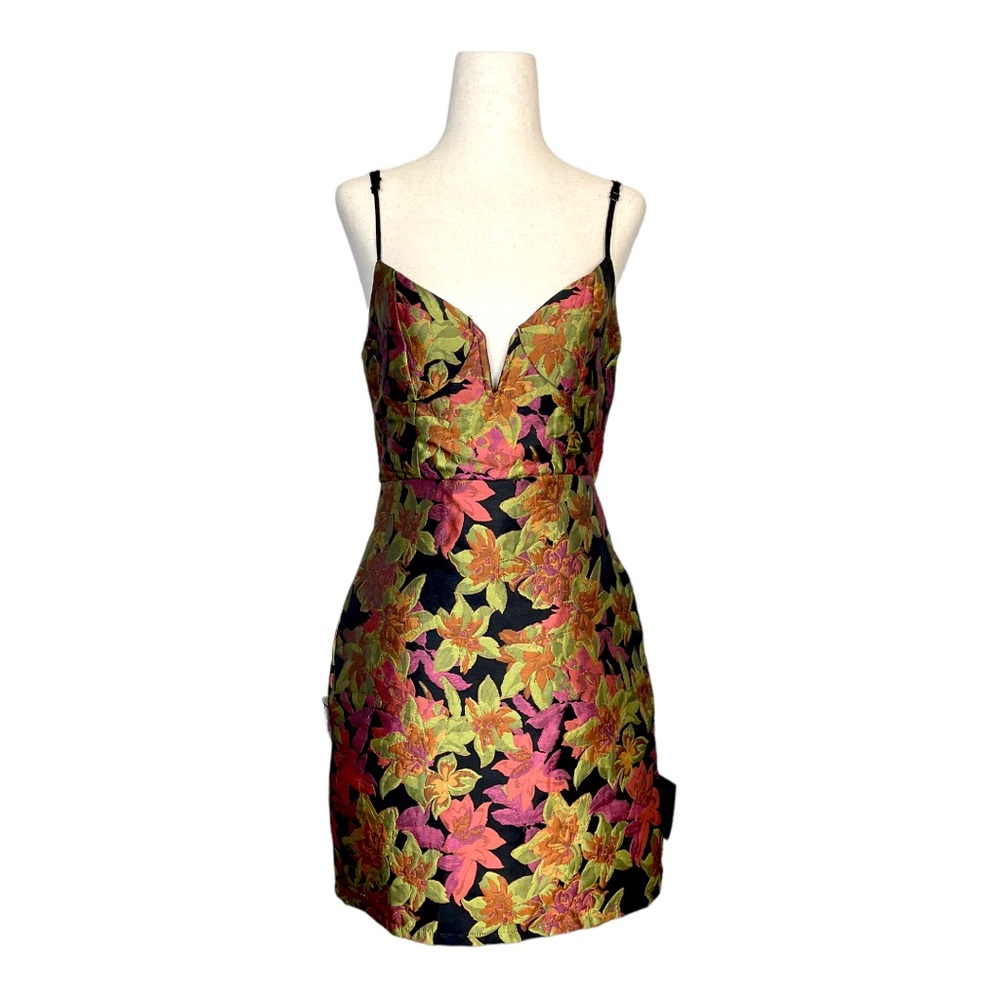 NWT Lulu’s Ready for Festivities Black Multi Floral Jacquard Mini Dress Size Sm - Picture 7 of 16